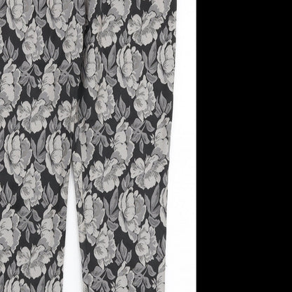 TU Womens Grey Floral Polyester Trousers Size 10 L26 in Regular Zip
