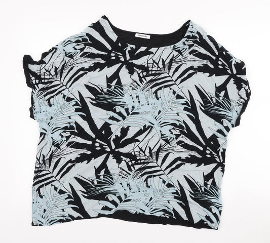 Damart Womens Black Floral Viscose Basic T-Shirt Size 14 Boat Neck