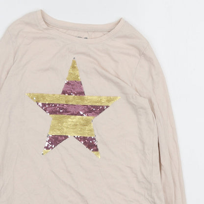 Gap Girls Pink Polyester Pullover T-Shirt Size 13 Years Round Neck Pullover - Reversible sequins star