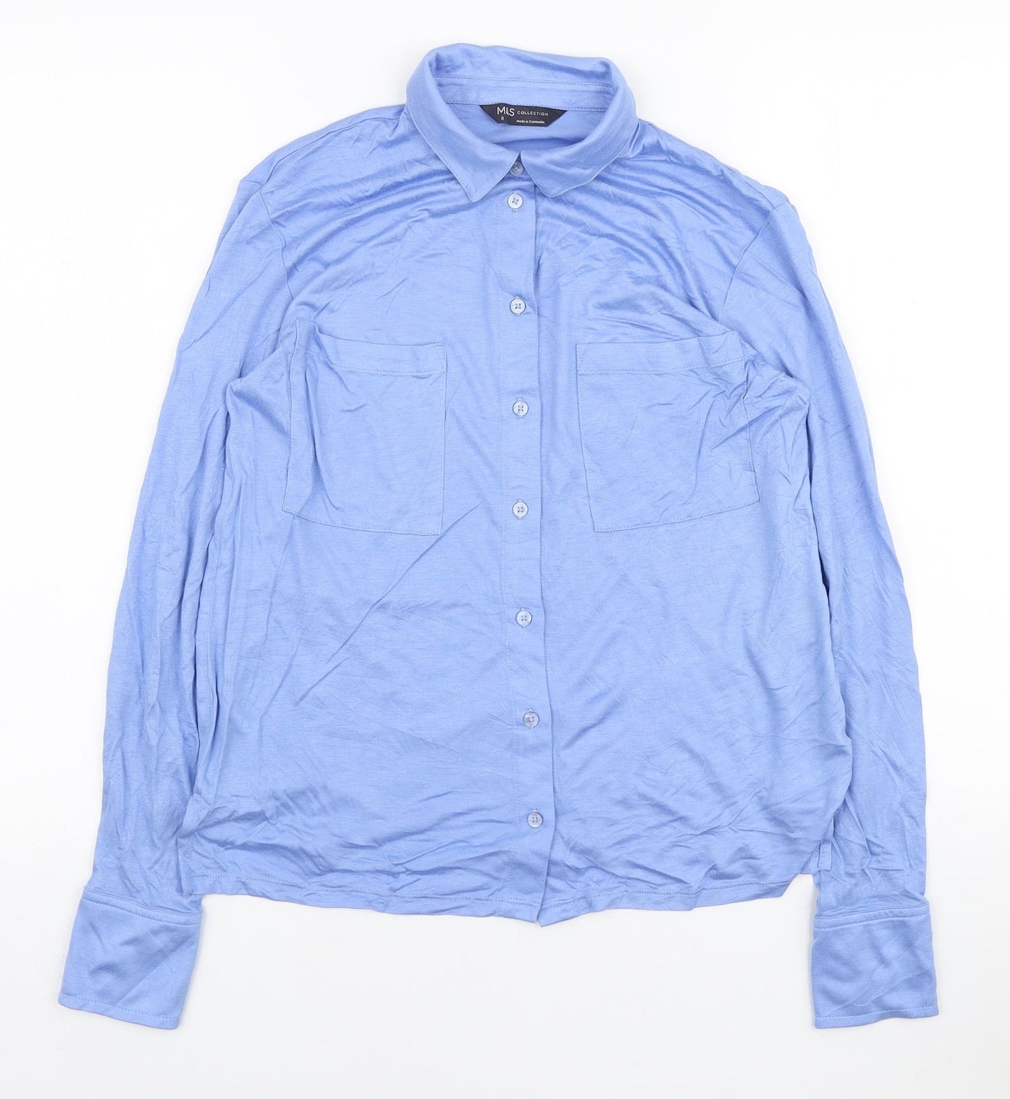 Womens UK Size 8 Marks and Spencer Blue Basic Button-Up