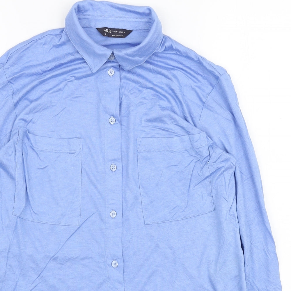 Womens UK Size 8 Marks and Spencer Blue Basic Button-Up
