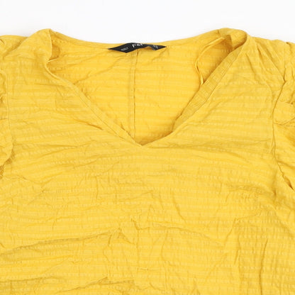F&F Womens Yellow Cotton Basic Blouse Size 14 V-Neck