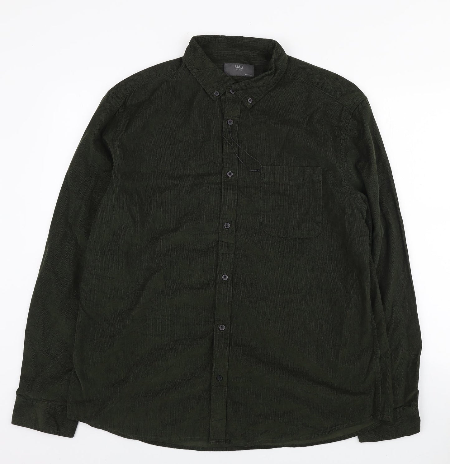 Mens UK Size XL Marks and Spencer Green  Button-Up Long Sleeve Casual Shirt