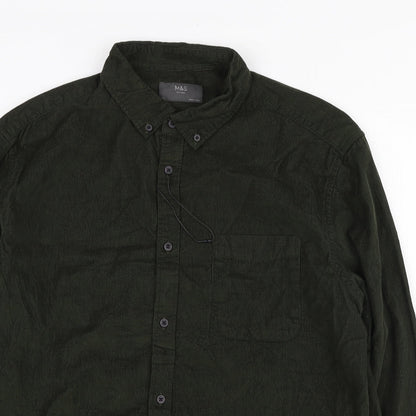 Mens UK Size XL Marks and Spencer Green  Button-Up Long Sleeve Casual Shirt