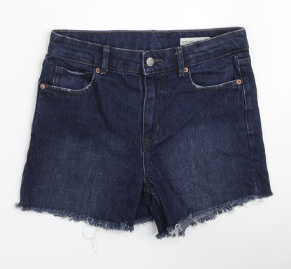 Marks and Spencer Womens Blue Cotton Bermuda Shorts Size 8 L3 in Regular Zip
