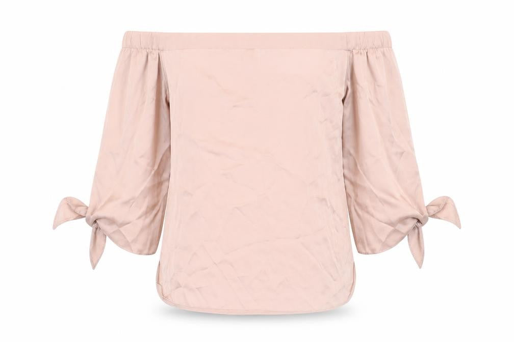 New Look Womens Beige Polyester Basic Blouse Size 6 Off the Shoulder - Metallic. Tied sleeves