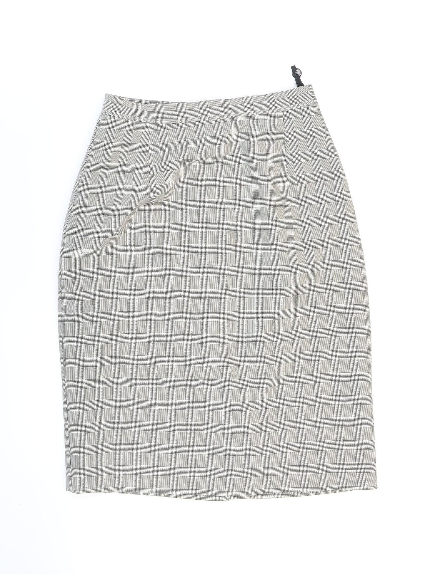 Marks and Spencer Womens Black Check Polyester Straight & Pencil Skirt Size 10 Zip - Formal wear