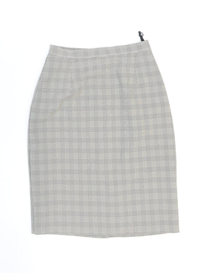 Marks and Spencer Womens Black Check Polyester Straight & Pencil Skirt Size 10 Zip - Formal wear