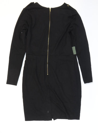 Limited Collection Womens Black Viscose Pencil Dress Size 14 V-Neck Zip - Slit.
