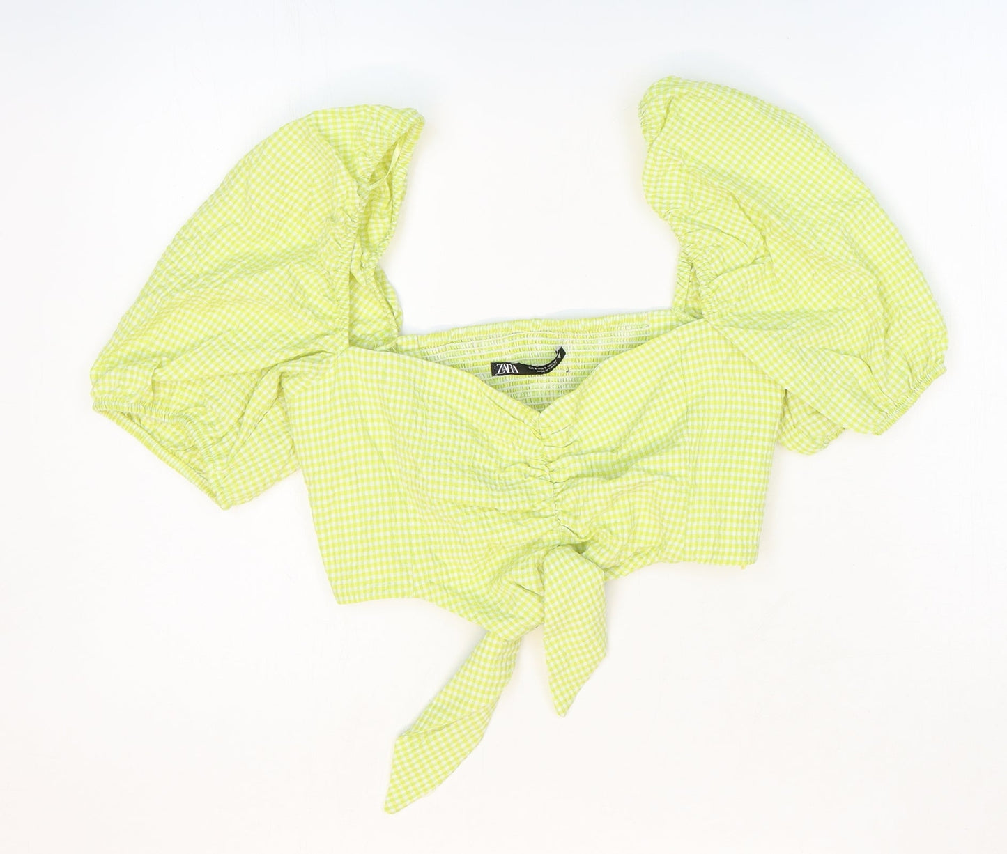 Womens UK Size 6 Zara Green Cropped Blouse