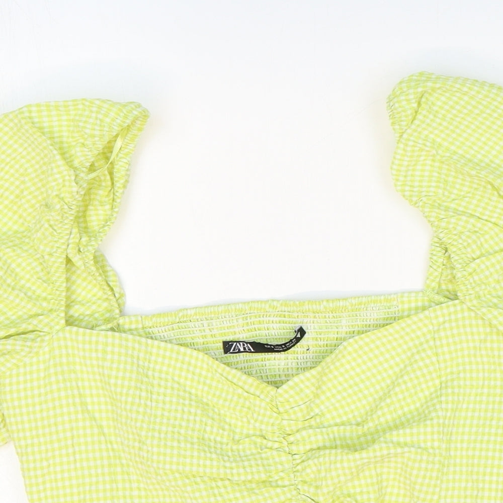 Womens UK Size 6 Zara Green Cropped Blouse