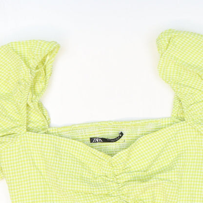 Womens UK Size 6 Zara Green Cropped Blouse