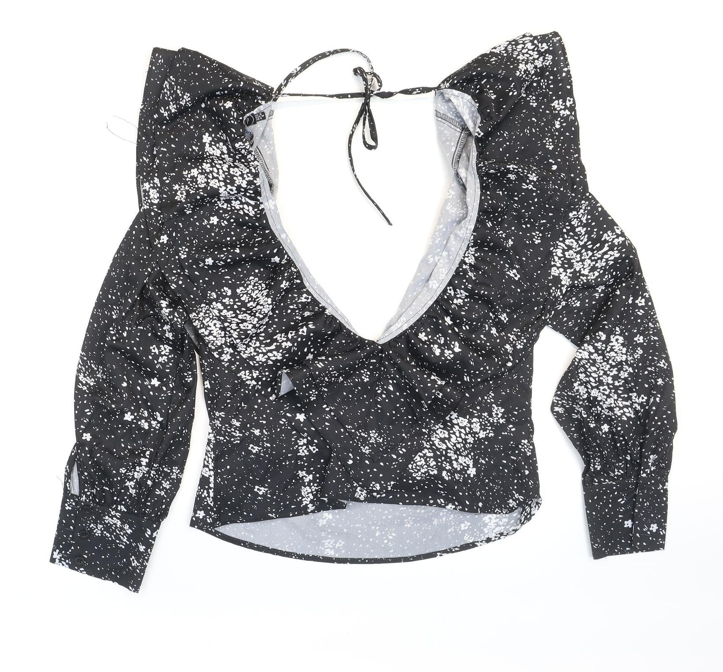 Boohoo Womens Black Floral Polyester Cropped Blouse Size 10 Halter