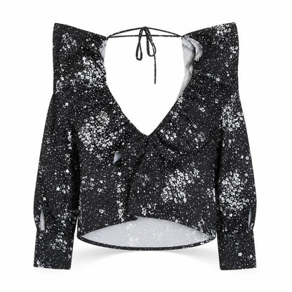 Womens UK Size 10 Boohoo Black Cropped Blouse