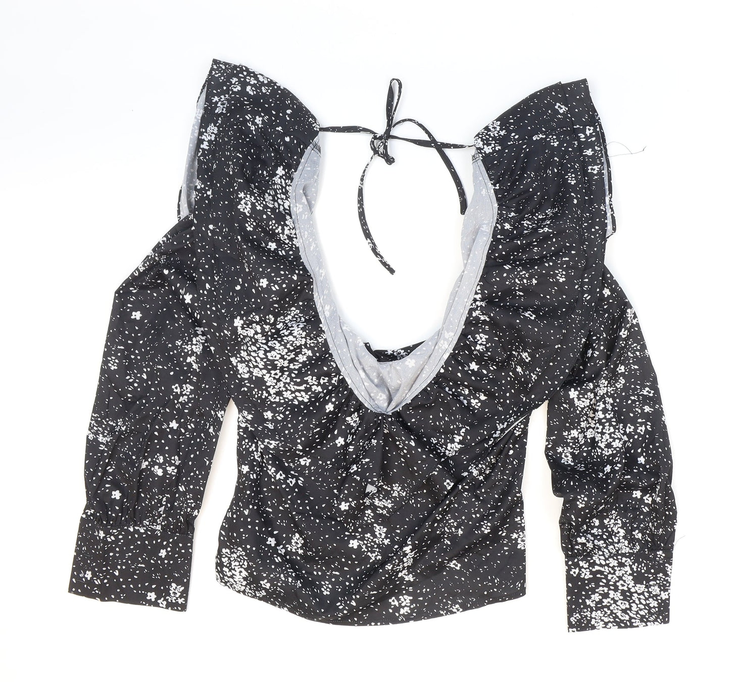 Boohoo Womens Black Floral Polyester Cropped Blouse Size 10 Halter