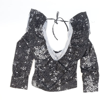 Boohoo Womens Black Floral Polyester Cropped Blouse Size 10 Halter