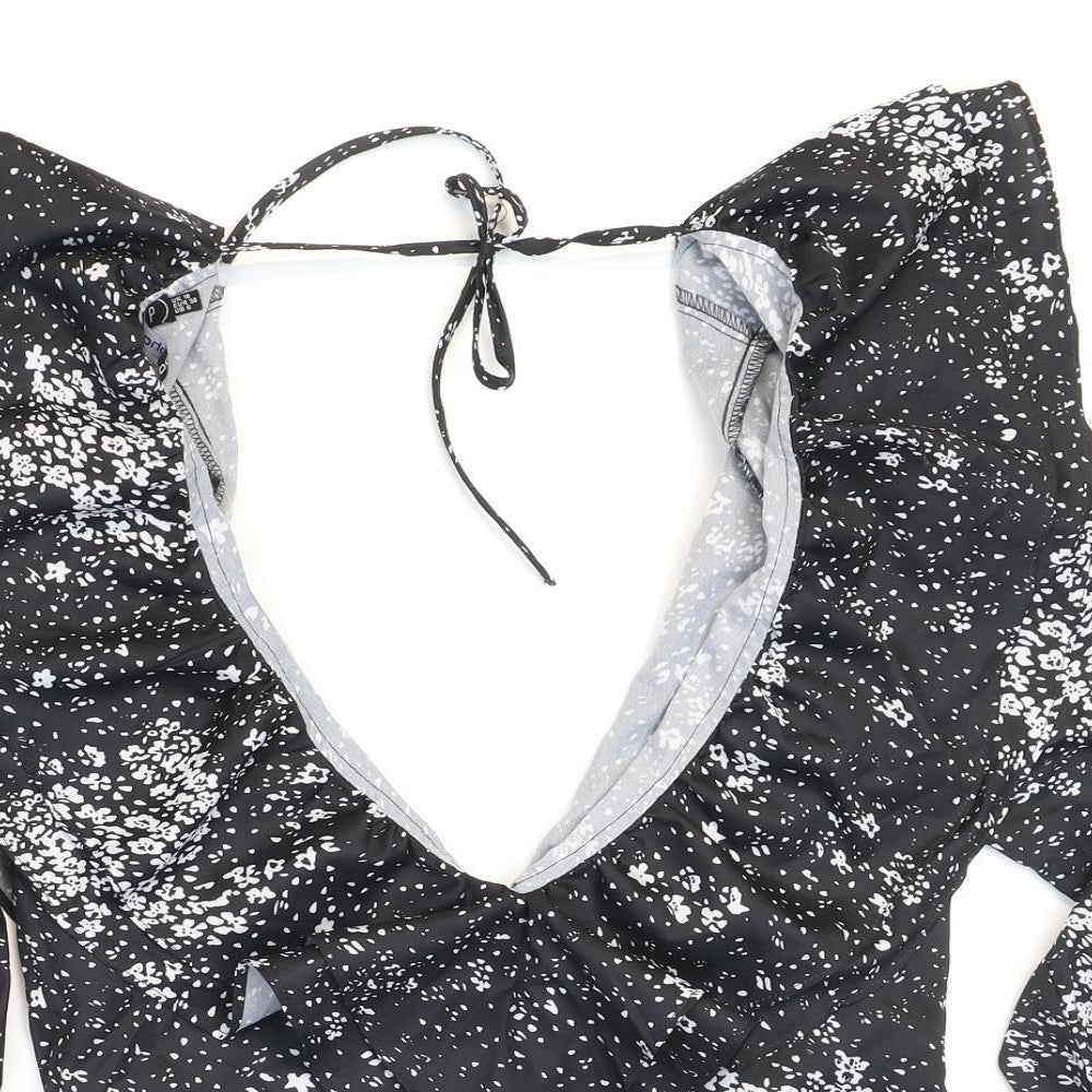 Boohoo Womens Black Floral Polyester Cropped Blouse Size 10 Halter