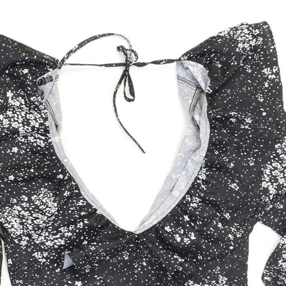 Boohoo Womens Black Floral Polyester Cropped Blouse Size 10 Halter