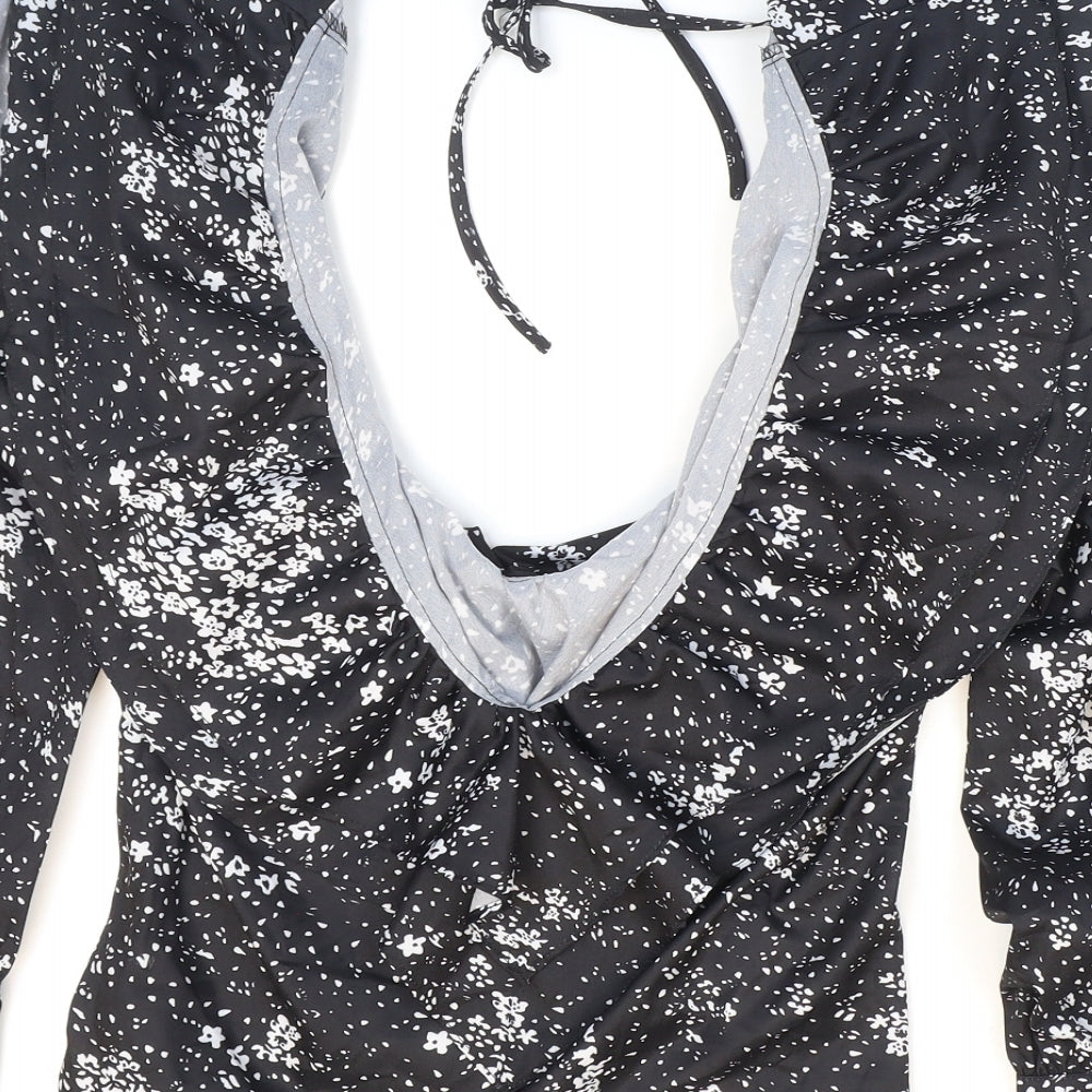 Boohoo Womens Black Floral Polyester Cropped Blouse Size 10 Halter