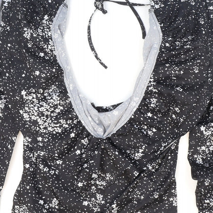 Boohoo Womens Black Floral Polyester Cropped Blouse Size 10 Halter