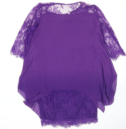 Preworn Womens Purple Polyester Shift Size L Round Neck Pullover - Layered Lace