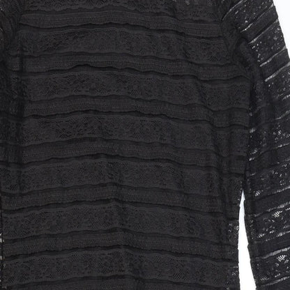 Marks and Spencer Womens Black Striped Polyester Bodycon Size 12 High Neck Button