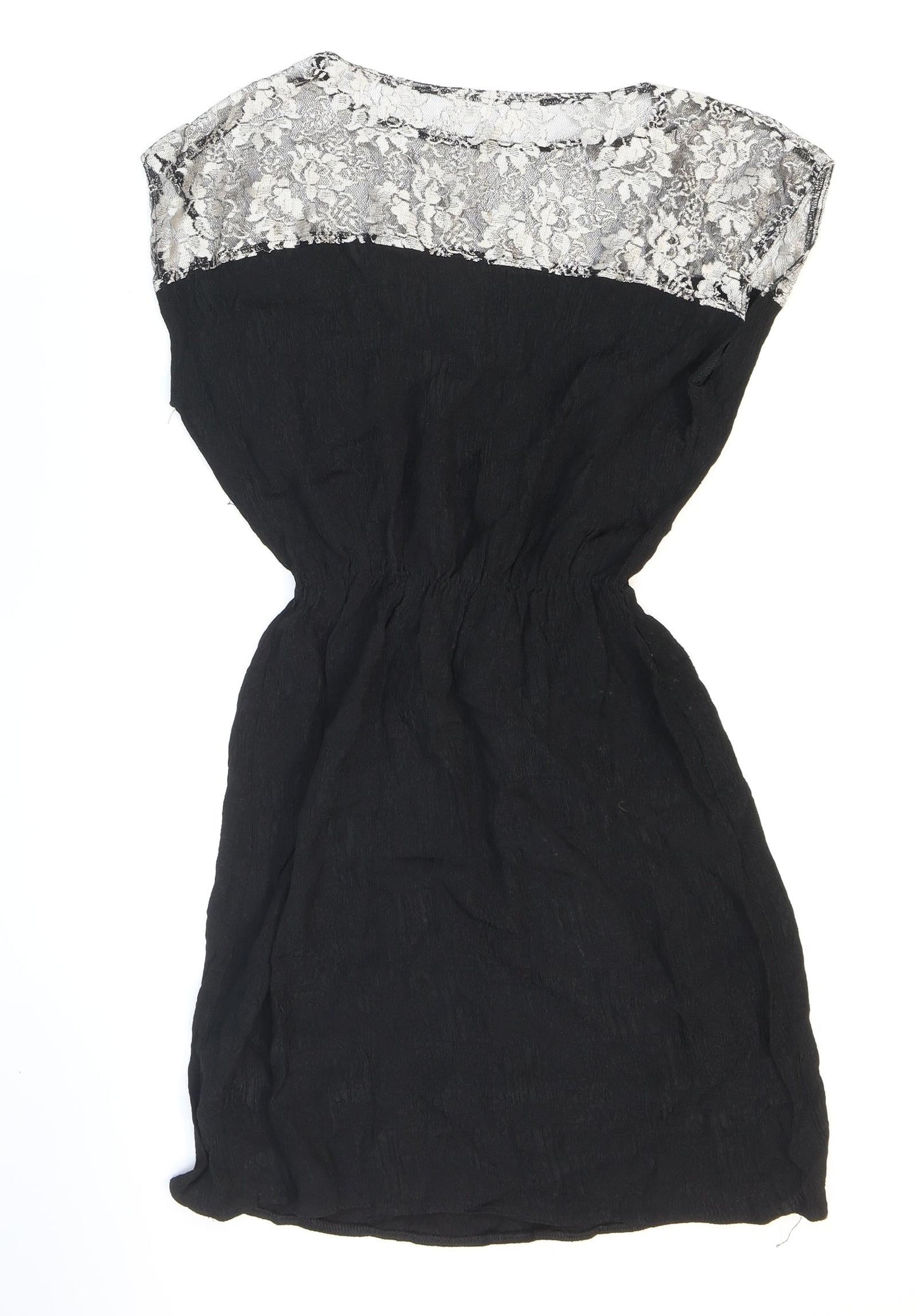 Johann Womens Black Polyester Skater Dress Size M Round Neck Pullover - Lace. Metallic.