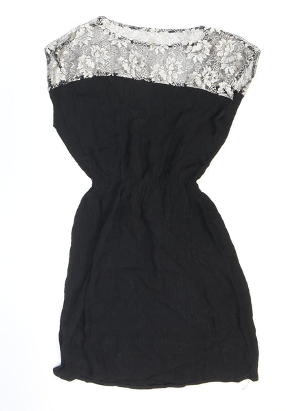 Johann Womens Black Polyester Skater Dress Size M Round Neck Pullover - Lace. Metallic.