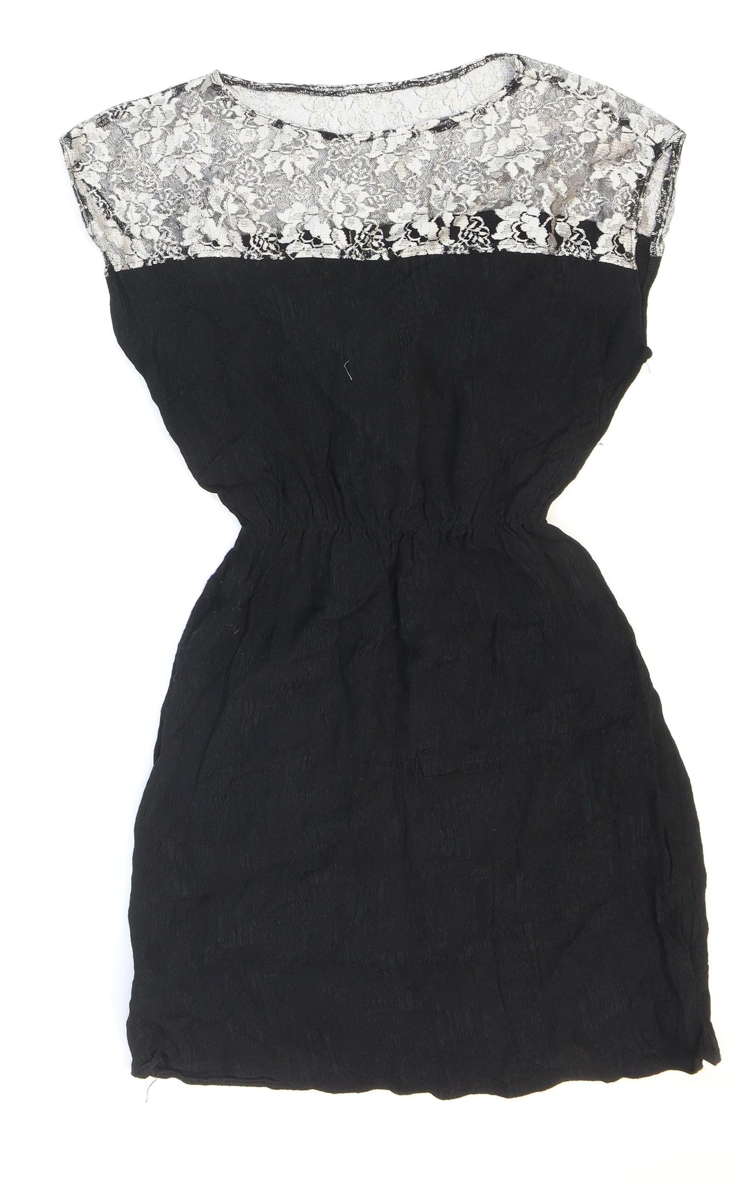 Johann Womens Black Polyester Skater Dress Size M Round Neck Pullover - Lace. Metallic.