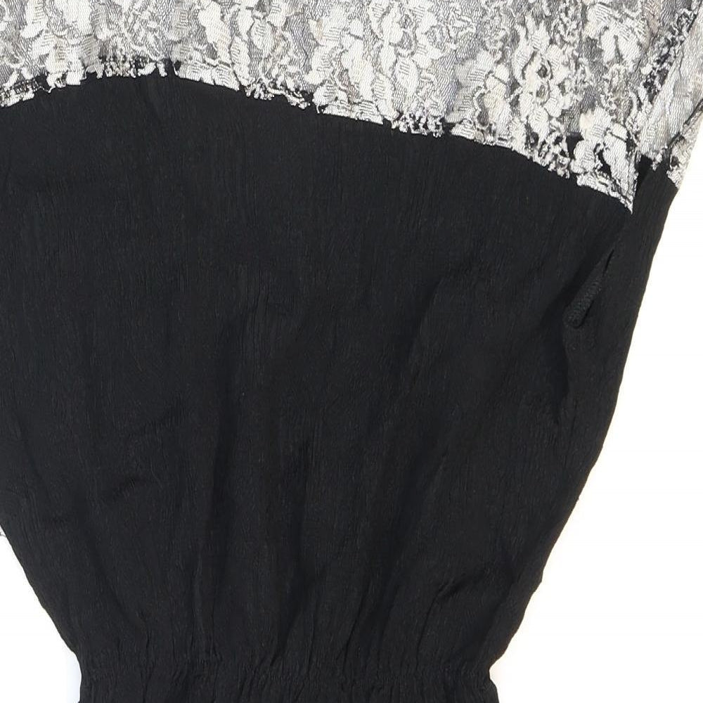 Johann Womens Black Polyester Skater Dress Size M Round Neck Pullover - Lace. Metallic.