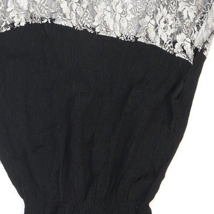 Johann Womens Black Polyester Skater Dress Size M Round Neck Pullover - Lace. Metallic.