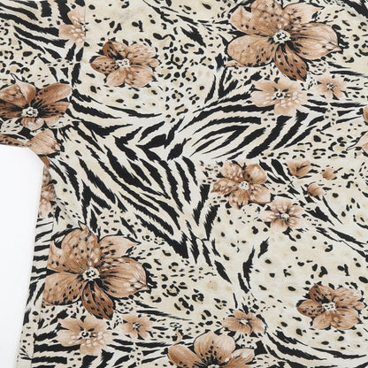 Bonmarché Womens Beige Animal Print Polyester Basic Blouse Size S V-Neck - Flowers Tiger Print