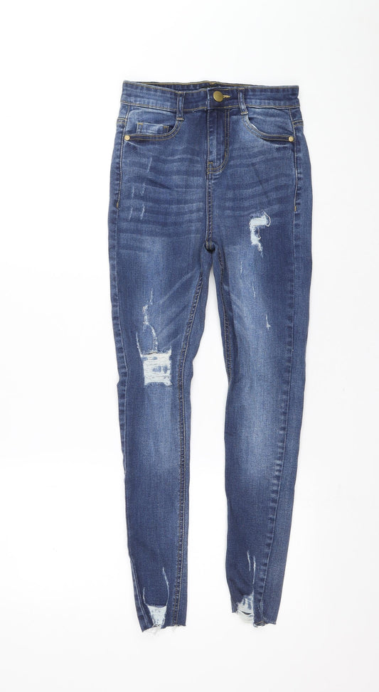 Boohoo Womens Blue Cotton Mom Jeans Size 8 L25.5 in Regular Zip