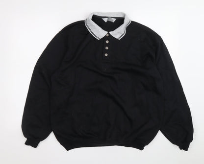 MC Classics Mens Black Polyester Polo Size S Collared Button