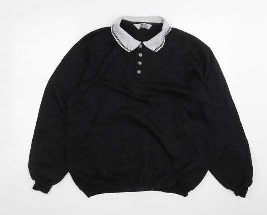MC Classics Mens Black Polyester Polo Size S Collared Button