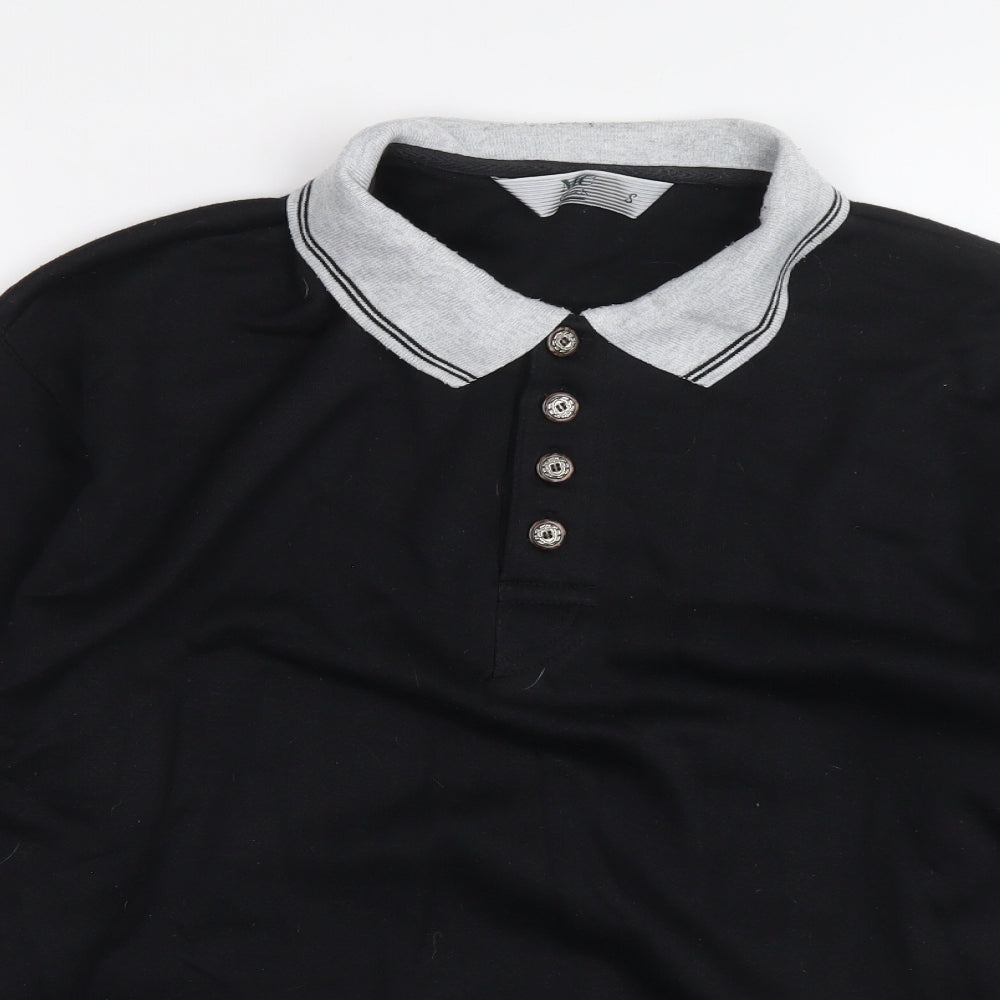 MC Classics Mens Black Polyester Polo Size S Collared Button