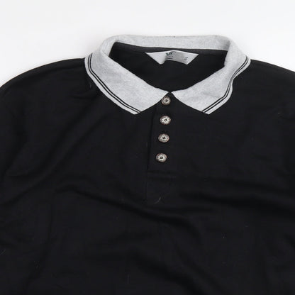 MC Classics Mens Black Polyester Polo Size S Collared Button
