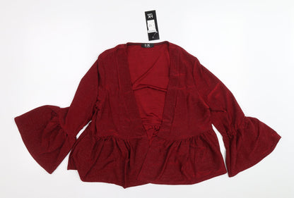 I-X London Womens Red V-Neck Polyester Cardigan Jumper Size 12