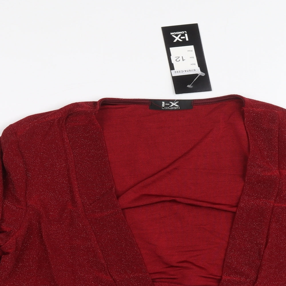 I-X London Womens Red V-Neck Polyester Cardigan Jumper Size 12