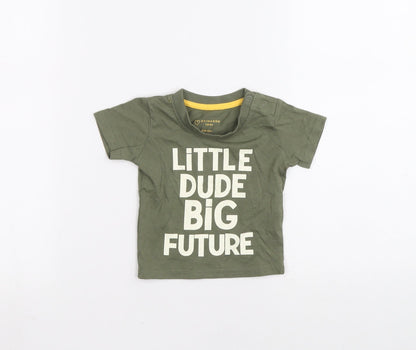 Primark Green Cotton Basic T-Shirt Size 0-3 Months Round Neck Pullover - Little dude big future