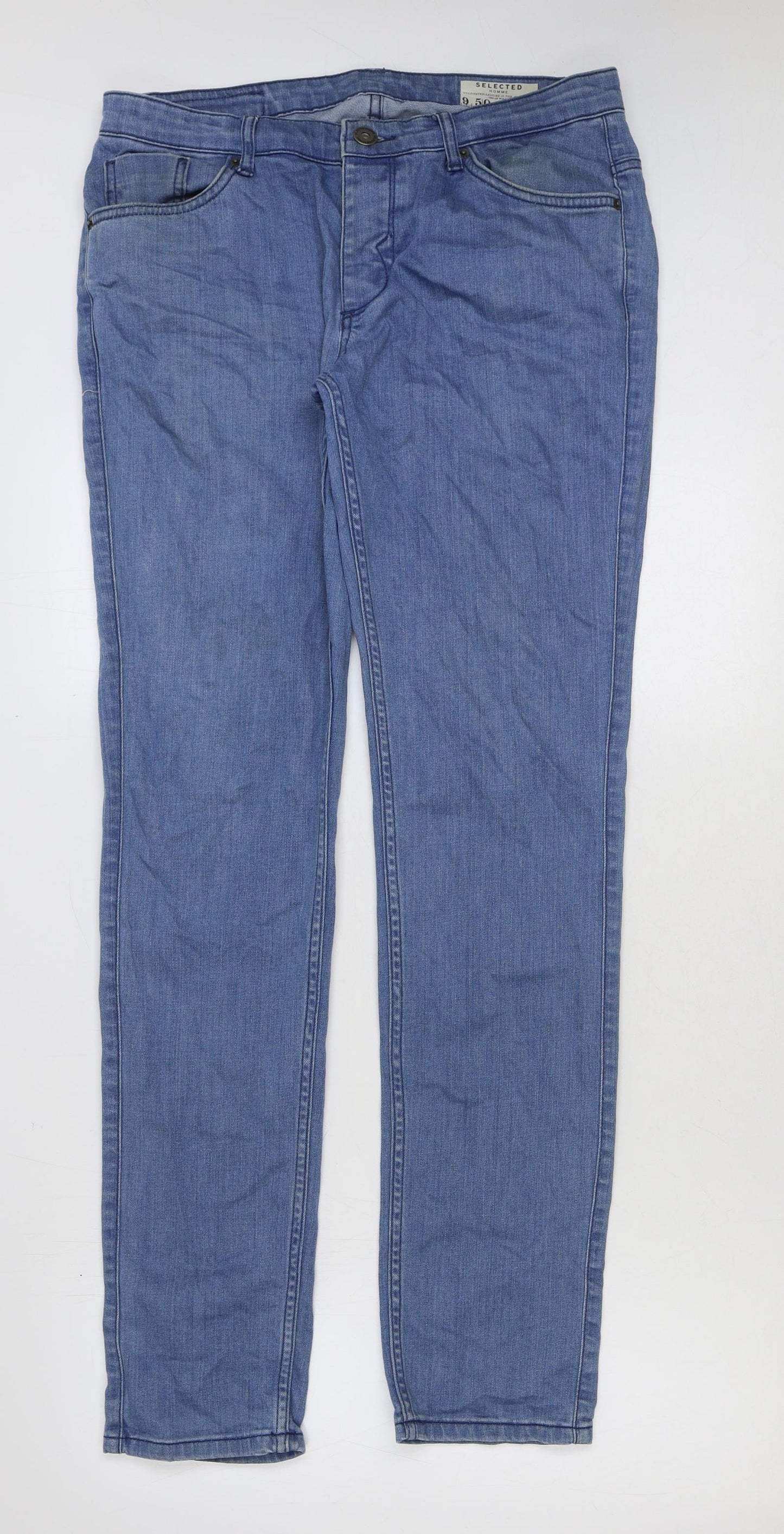 Mens UK Size 32 in Selected Regular Fit Straight Blue Jeans