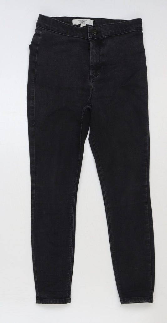 Topshop Womens Black Cotton Skinny Jeans Size 28 in L28 in Regular Button