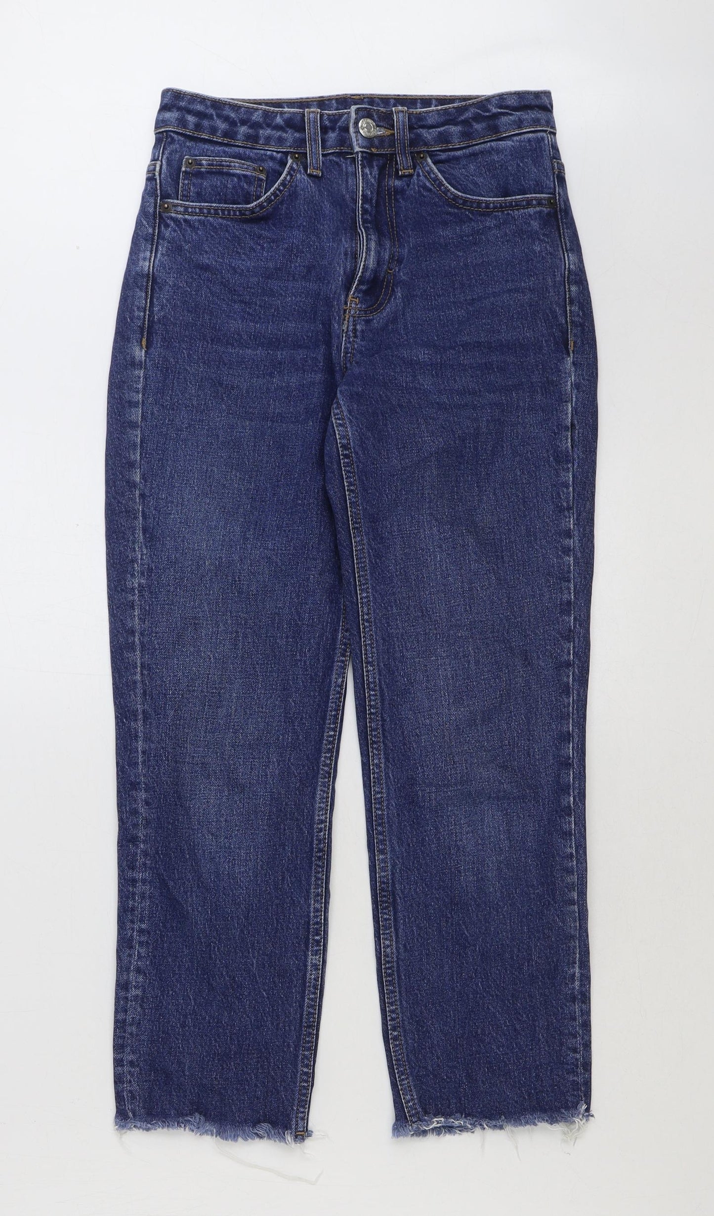 Topshop Womens Blue Cotton Straight Jeans Size 25 in L30 in Regular Button