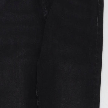 Marks and Spencer Girls Black Cotton Skinny Jeans Size 12-13 Years Regular Button - Distressed
