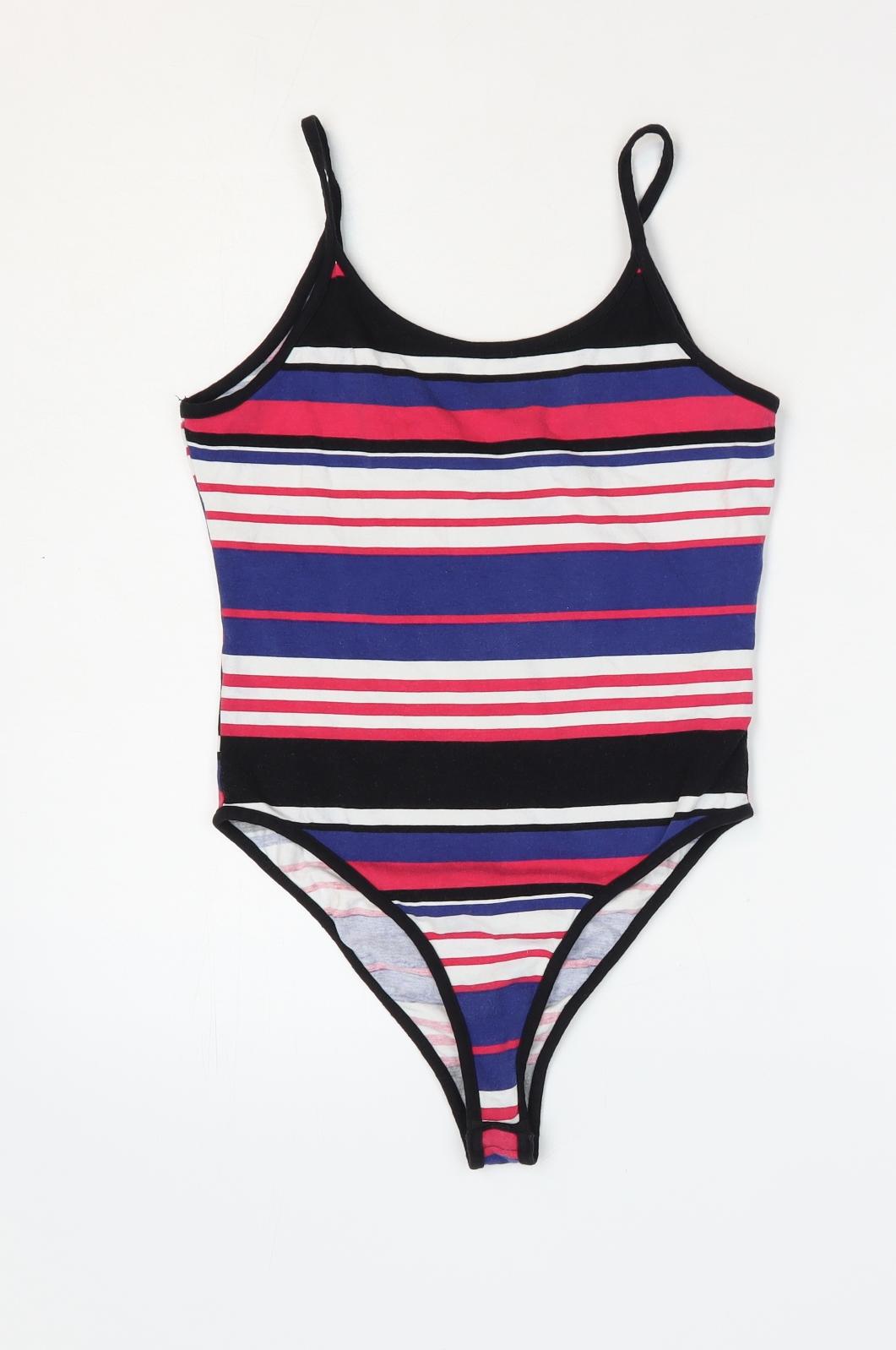 New Look Womens Multicoloured Striped Cotton Bodysuit One-Piece Size 10 Snap