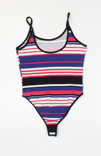 New Look Womens Multicoloured Striped Cotton Bodysuit One-Piece Size 10 Snap