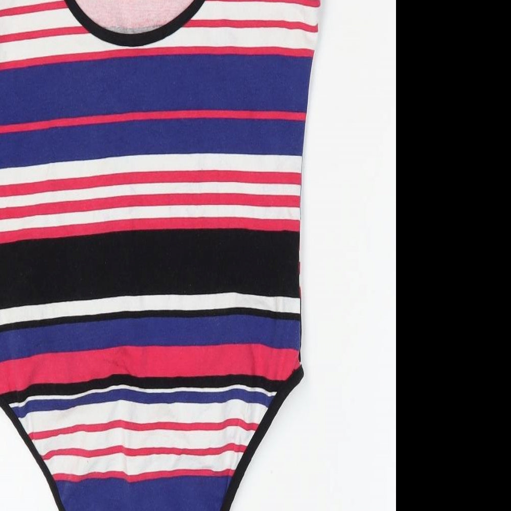 New Look Womens Multicoloured Striped Cotton Bodysuit One-Piece Size 10 Snap