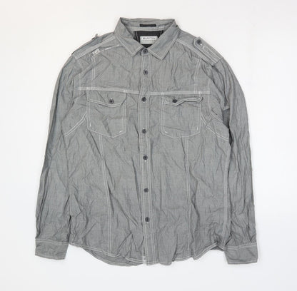 Mens UK Size L Burton Grey  Button-Up Long Sleeve Casual Shirt