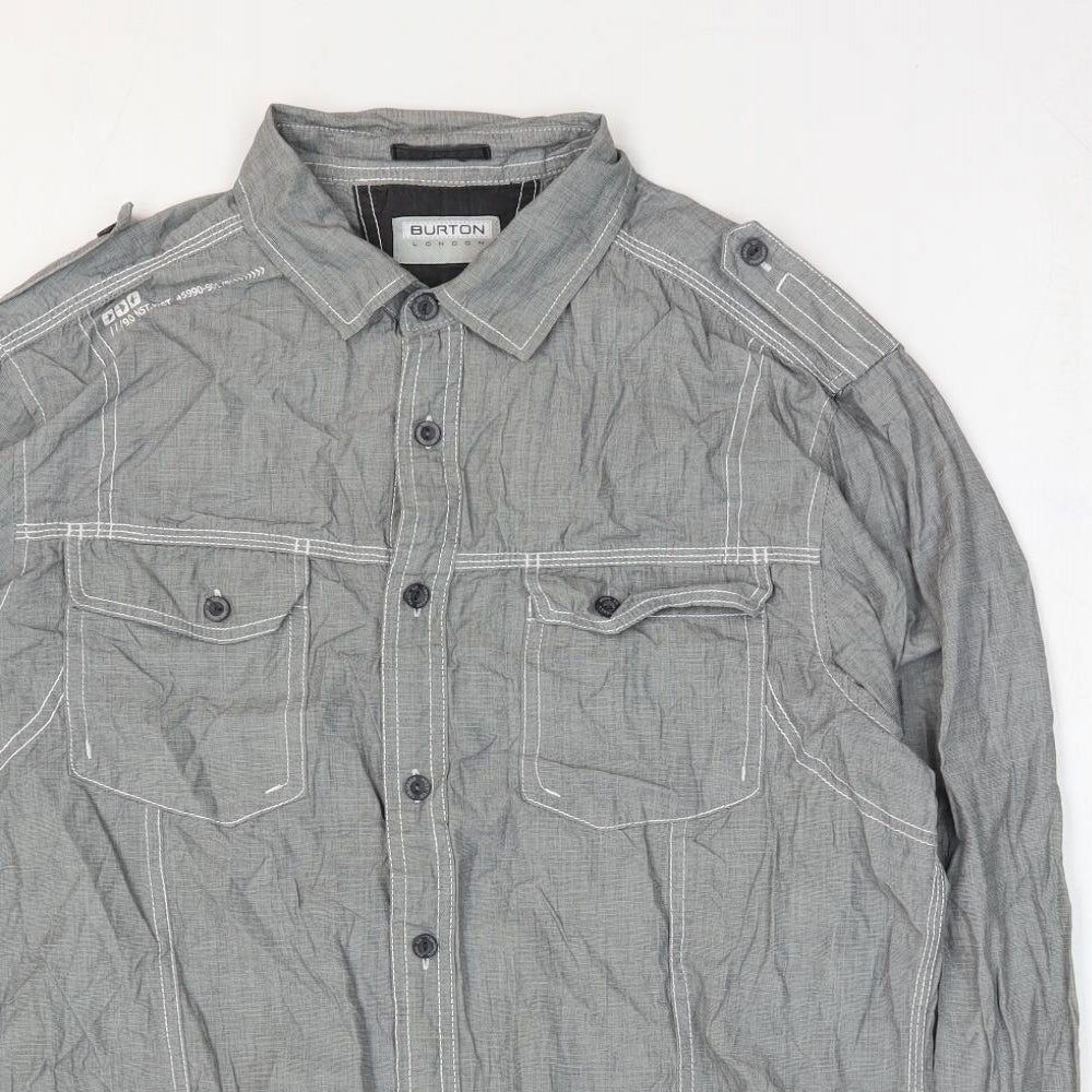 Mens UK Size L Burton Grey  Button-Up Long Sleeve Casual Shirt