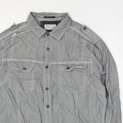 Mens UK Size L Burton Grey  Button-Up Long Sleeve Casual Shirt